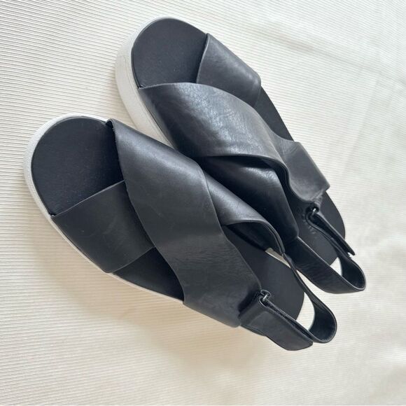 Vince Womens Sandals Weslan Crisscross Leather Platform Comfort Black Leather 8 - Picture 3 of 7